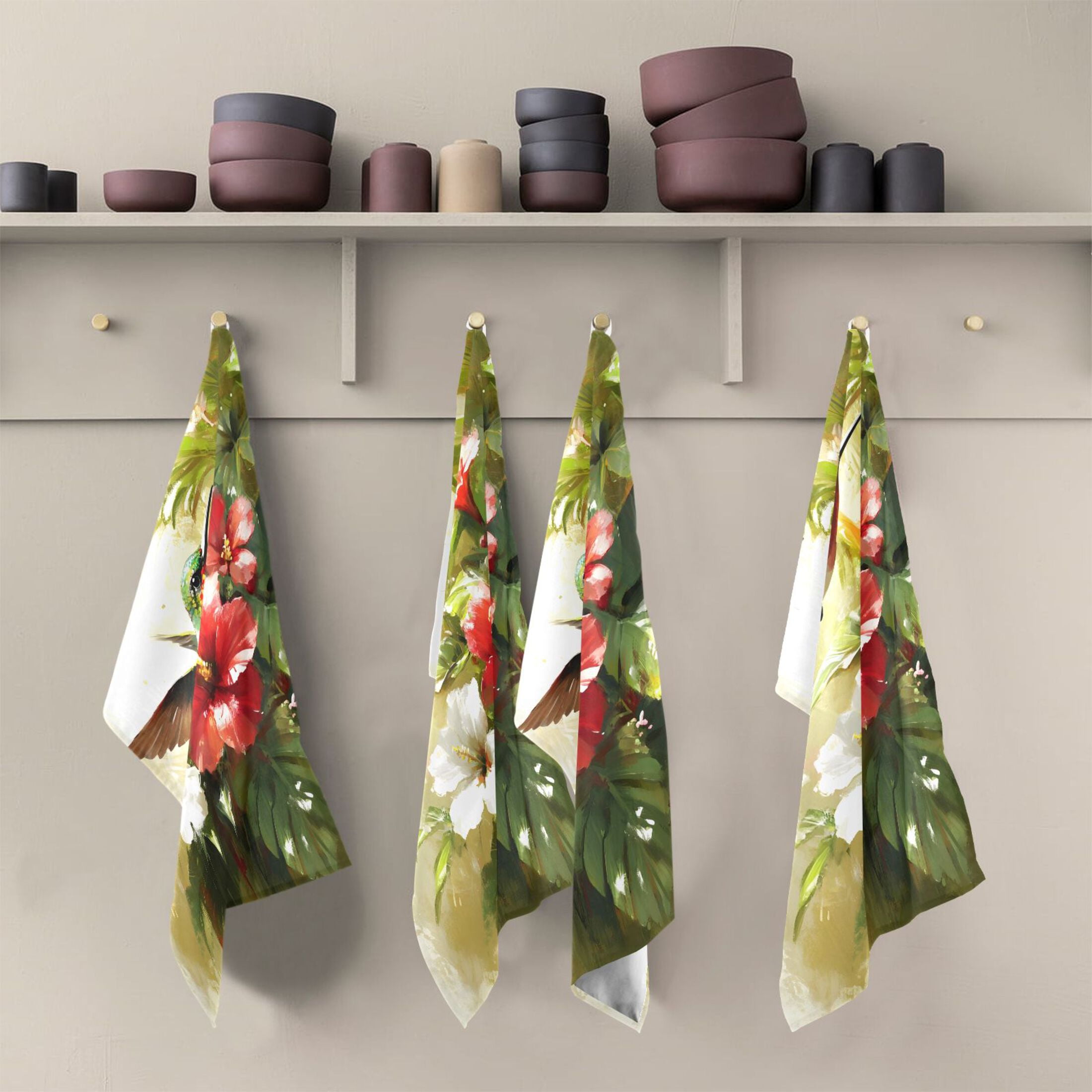 Hummingbird and Hibiscus Kitchen Towels 6-Piece Pack Tea Towels for Kitchen Decorative Waffle Design 28x18in
