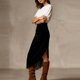 thumbnail image 5 of Falda de Franja para Mujeres de Cintura Alta Bodycon Midi Asimétrica Split Western Style, 5 of 9