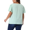 thumbnail image 3 of Agnes Orinda Women's Plus Size Casual Tops Ruffle Sleeve Smocked Shoulder V Neck Summer Chiffon Blouse 1X Light Green, 3 of 6