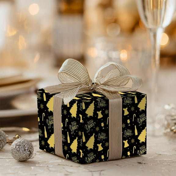 Christmas New Year Wrapping Paper Set of 3 – Gift Wrap Paper with Trees Fireworks Happy New Year Print, 27.6x19.7 Inch Offset Paper for Holiday Presents DIY Party Decor Card Making Photo Backdrop