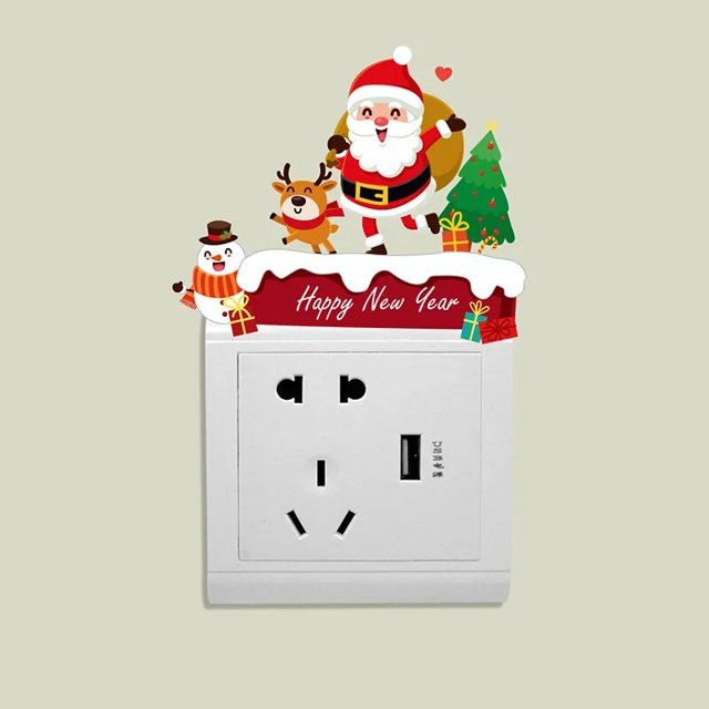 Pegatinas de pared de Navidad de Año Nuevo, pegatinas de interruptor de vacaciones, pegatinas de pared extraíbles decorativas, decoración, 1PC