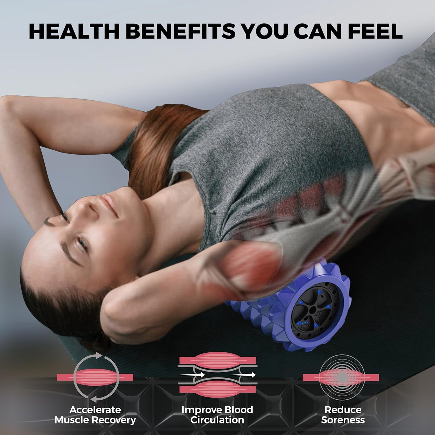 Nordic Lifting Vibrating Foam Roller – 5-Speed Deep Tissue Back Roller for Muscle Massage & Recovery Blue