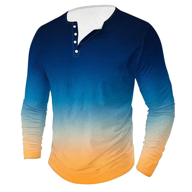 AherBiu Plus Size Mens Long Sleeve Shirts Stretch Athletic Button Shirt Lightweight Comfy Fall Gradient Sports Shirts