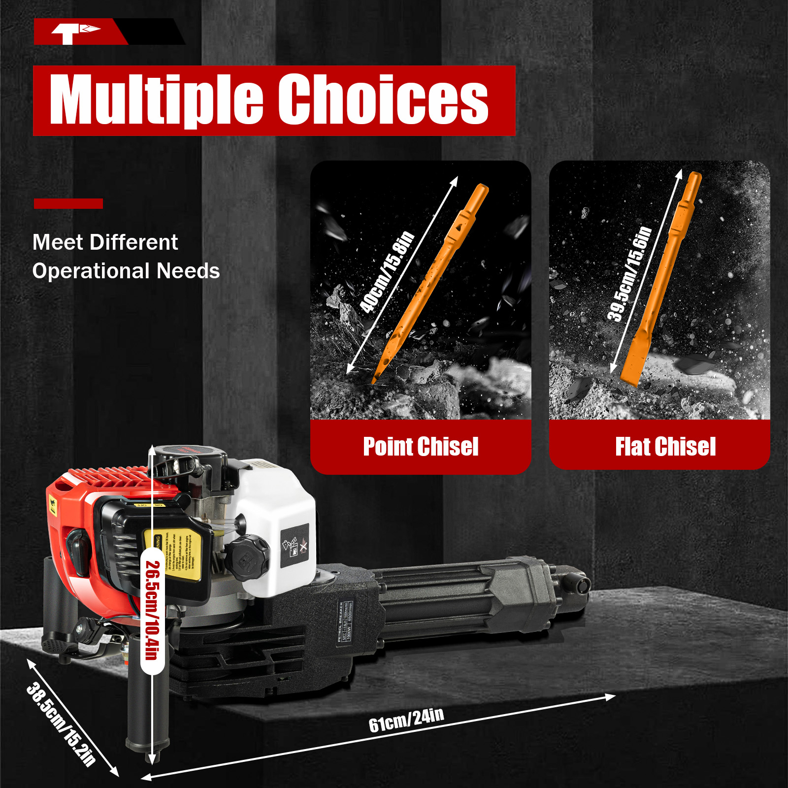 ChicHomey ​​1900W High-Performance Gas Demolition Jack Hammer,1500bpm Impact Frequency,Dual Chisels for Construction, Rock Breaking, Demolition​