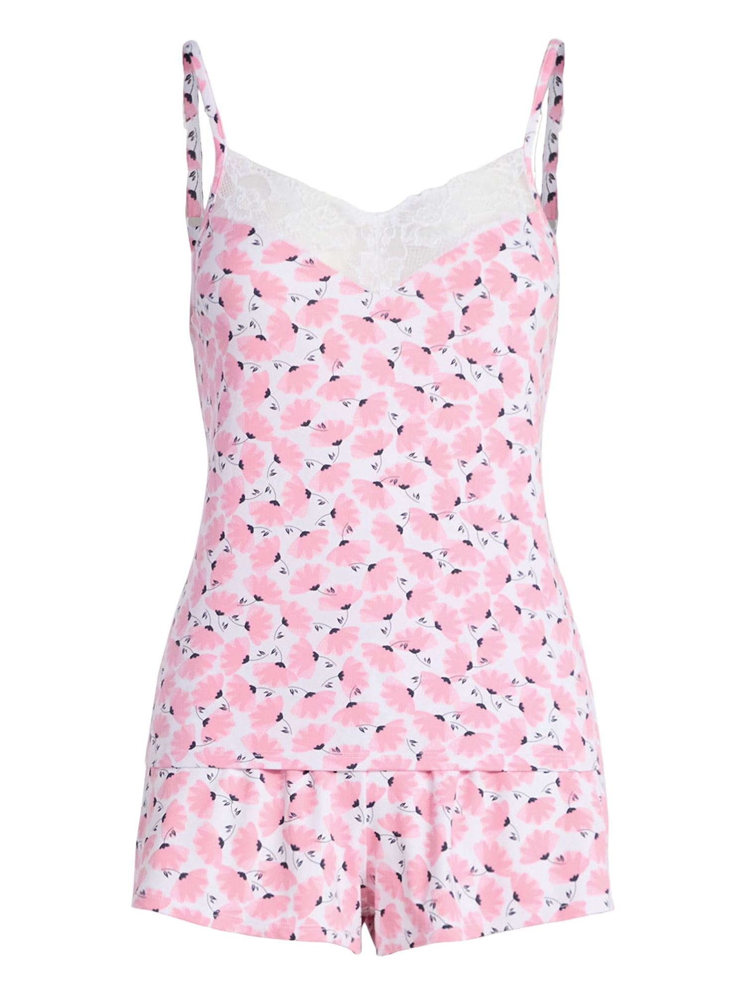Joyspun Women’s Dreamy Soft Collection Lace Trim Knit Cami and Shorts Set, Sizes XS-3X
