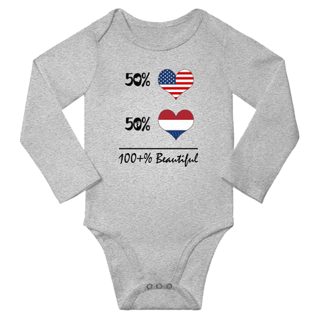 

50% Dutch + 50% American = 100+% Beautiful Baby Long Sleeve Bodysuit (Gray 24 Months)