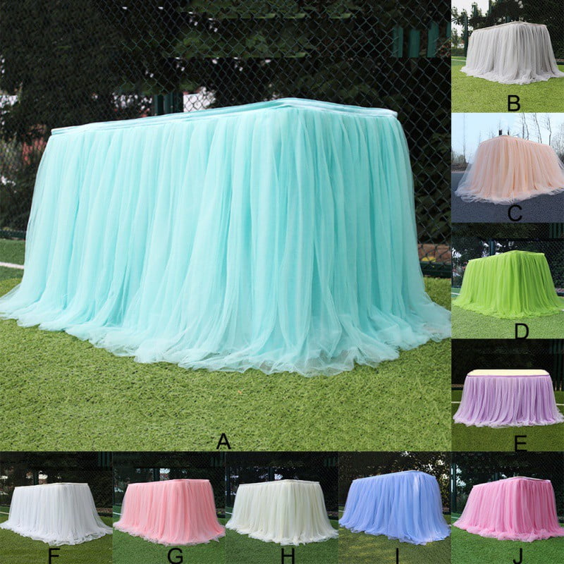 Blue, 6FT X 0.8M CHIGER Tulle Table Skirt High-end Gold Brim Mesh Fluffy 2 Yards Tutu Table Skirt For Party,Wedding,Birthday Party&Home Decoration 