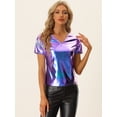 thumbnail image 4 of Camiseta de Color Metálico para Mujer con Cuello en V Party Clubwear Shiny Top Azul M, 4 of 5