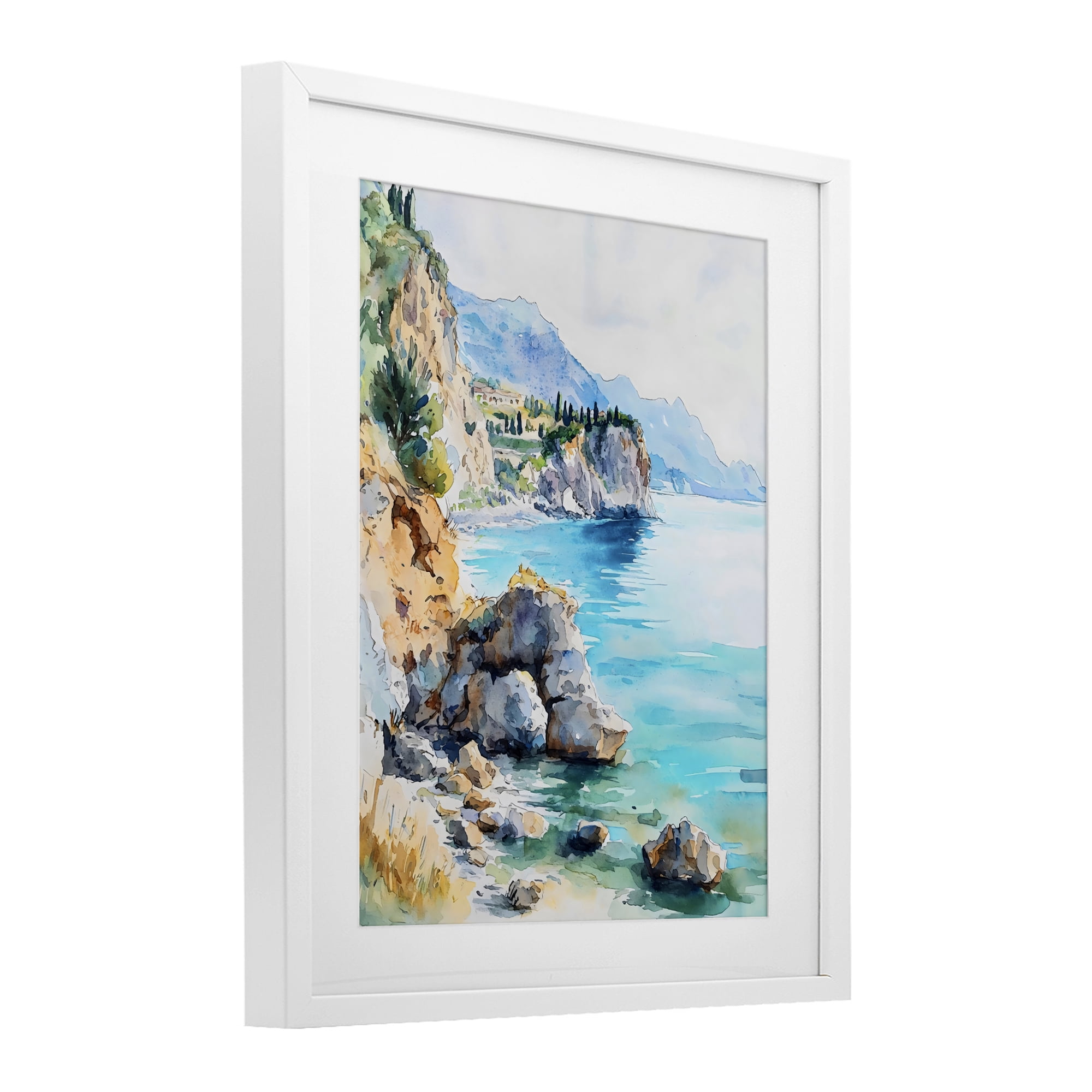 Stupell Industries Azure Italian Coastline White Framed Print Under Glass, design by LSR Design Studio