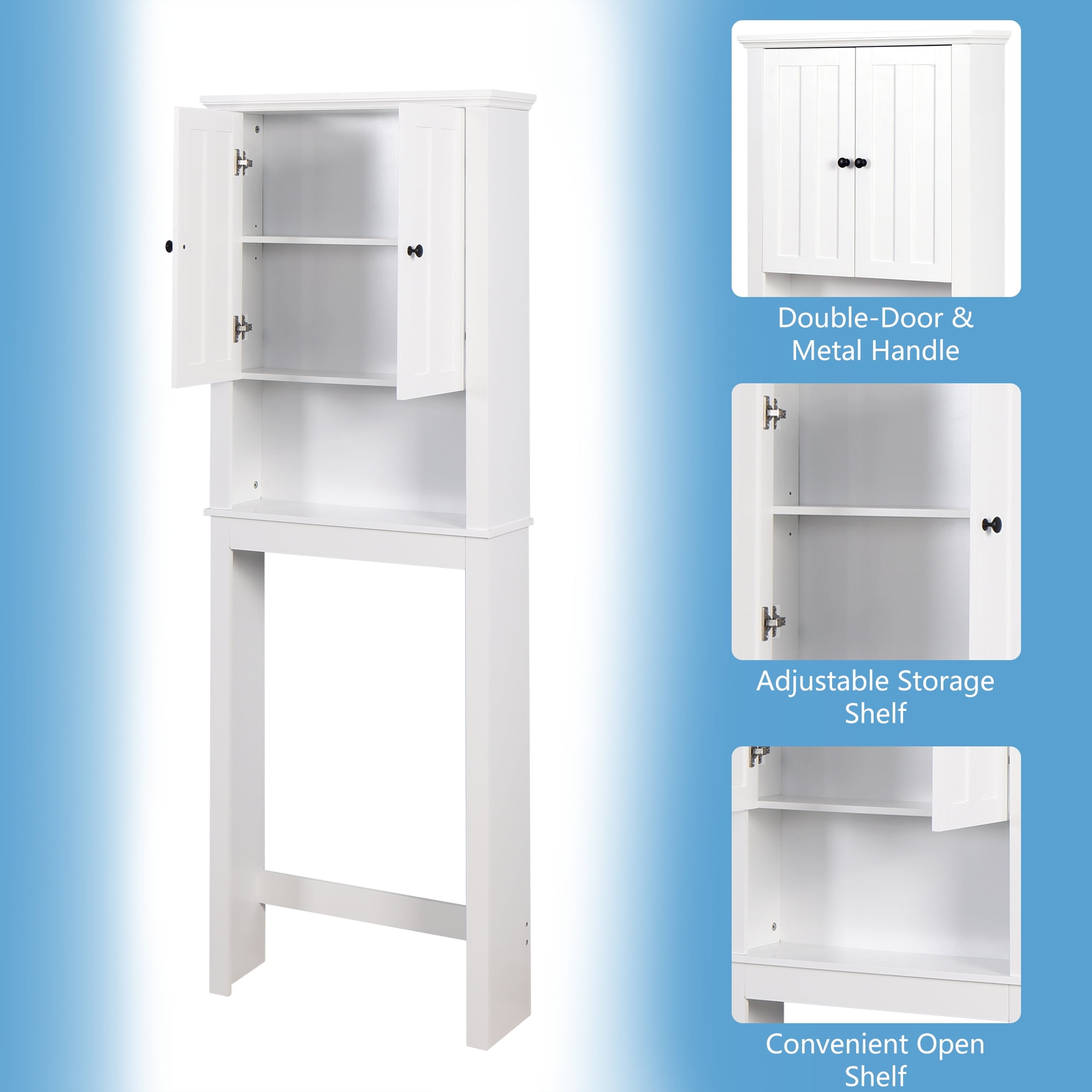 Over The Toilet Storage Cabinet, Farmhouse Storage Cabinet Over Toilet with  2 Barn Door & Toilet Paper Holder Stand，Home Space-Saving Toilet Rack, for