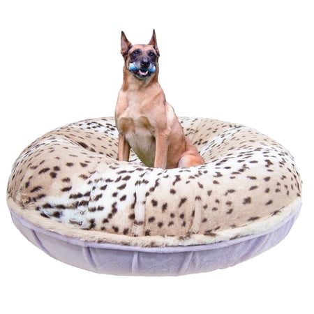 Bessie and Barnie Signature Lilac / Aspen Snow Leopard Luxury Extra Plush Faux Fur Bagel Pet/Dog Bed