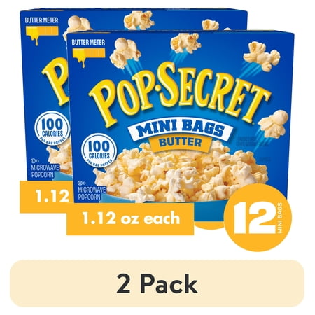 (2 pack) Pop Secret Microwave Popcorn, 100 Calorie Butter Flavor, 1.1 oz Mini Bags, 12 Ct