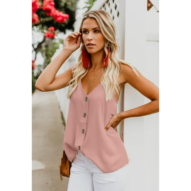 Debardeur Boutonne a Bretelles en Spaghetti Rose pour Femmes Walmart