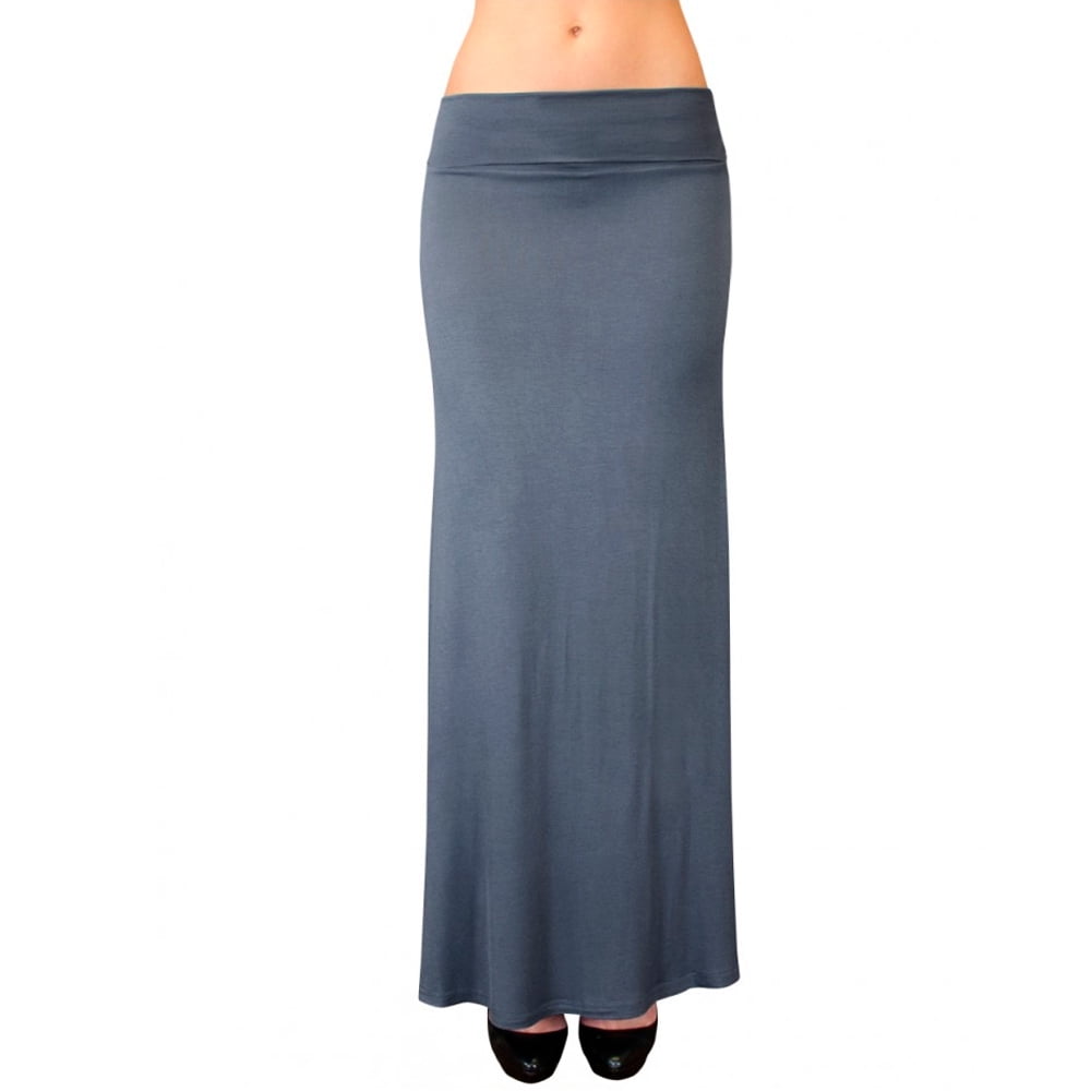 【in a row】Maxi Gray Long Skirt All Top Bargains Solid Grey Jersey Maxi Skirt, Small Size