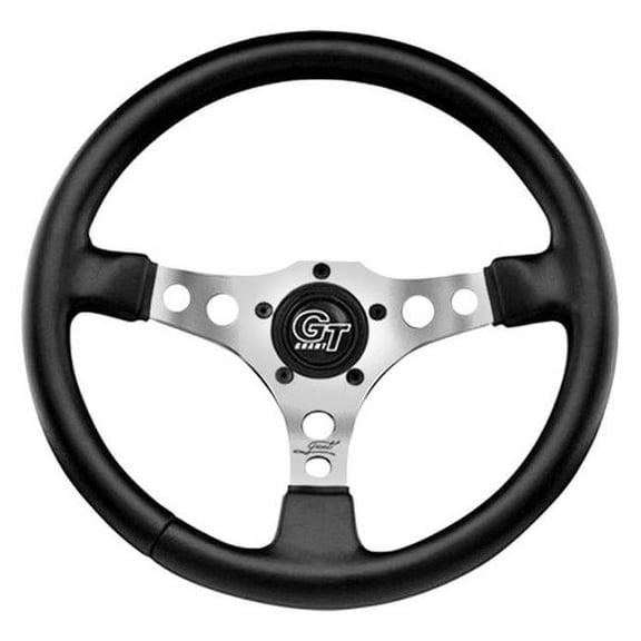 3-Spoke Formula GT Series Steering Wheel with Black Hand Stiched Leather Grained Vinyl Grip
