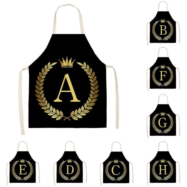 Delantal de cocina suave al tacto impermeable lino patrón del alfabeto impreso cocina babero largo suministros para el hogar
