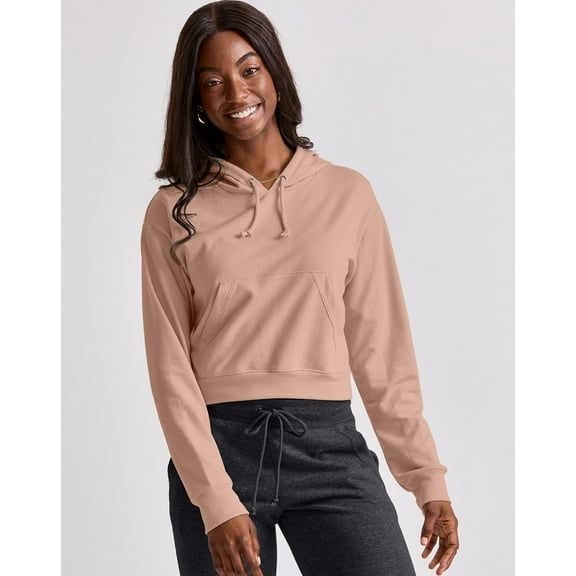 Hanes Originals Women's French Terry Cropped Hoodie Iced Mocha L