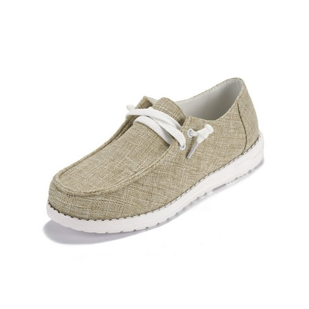 

UKAP Womens Shoes Slip On Canvas Loafers Non-slip Walking Shoe Breathable Flats Women Comfortable Low Top Khaki 12