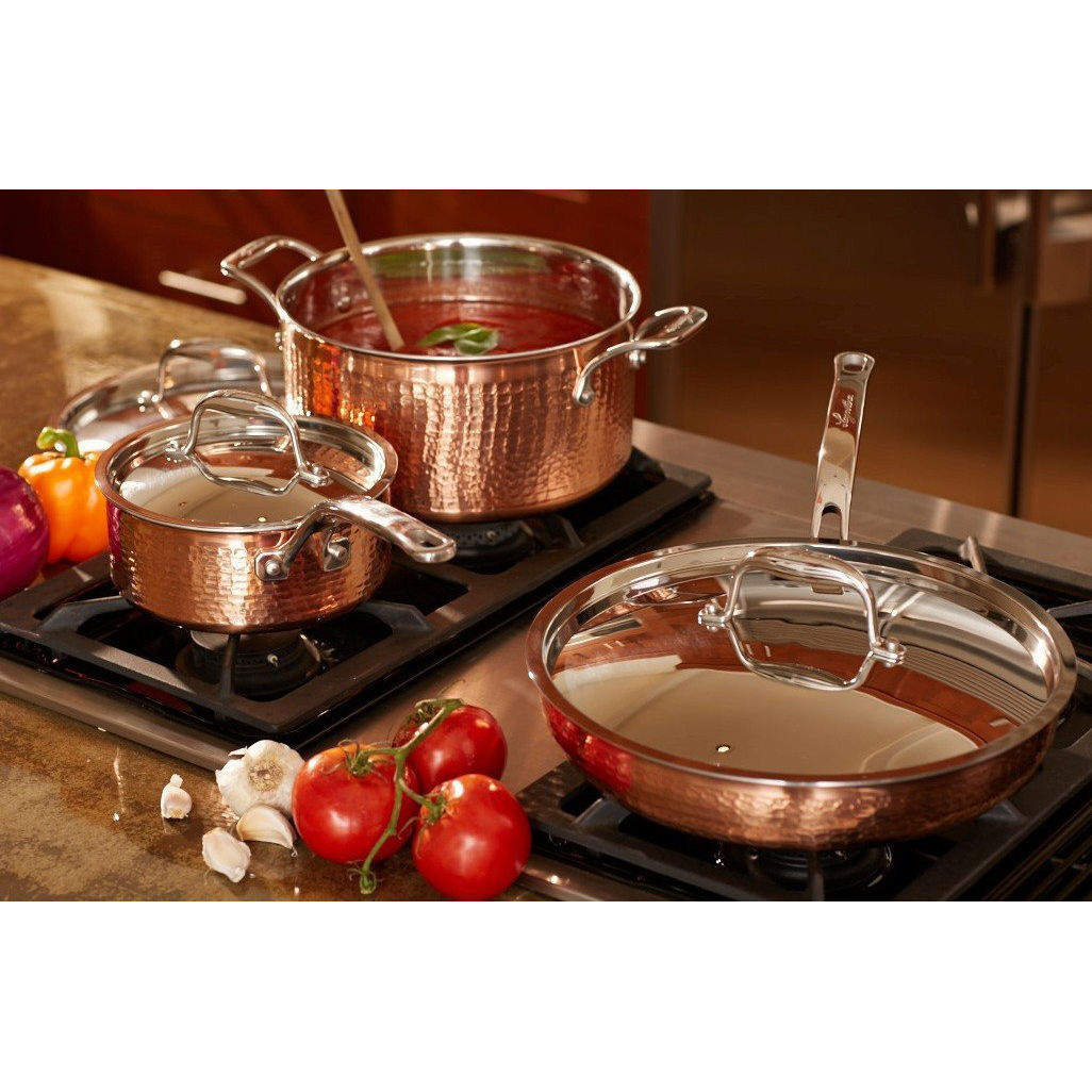 Lagostina Martellata Hammered Copper Cookware Set 10 Piece Copper and Silver 10-Piece Copper Set with SS Lid Set - image 3 of 5