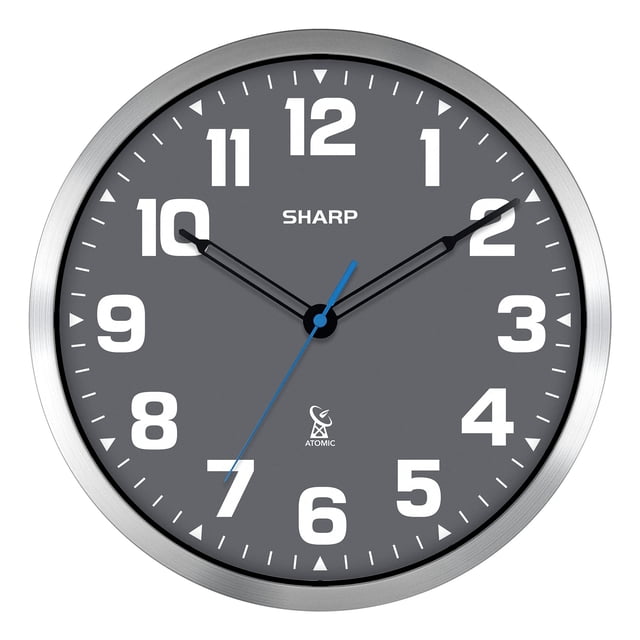 Reloj de Pared Sharp Atómico 12" Cara Gris Acabado Plateado