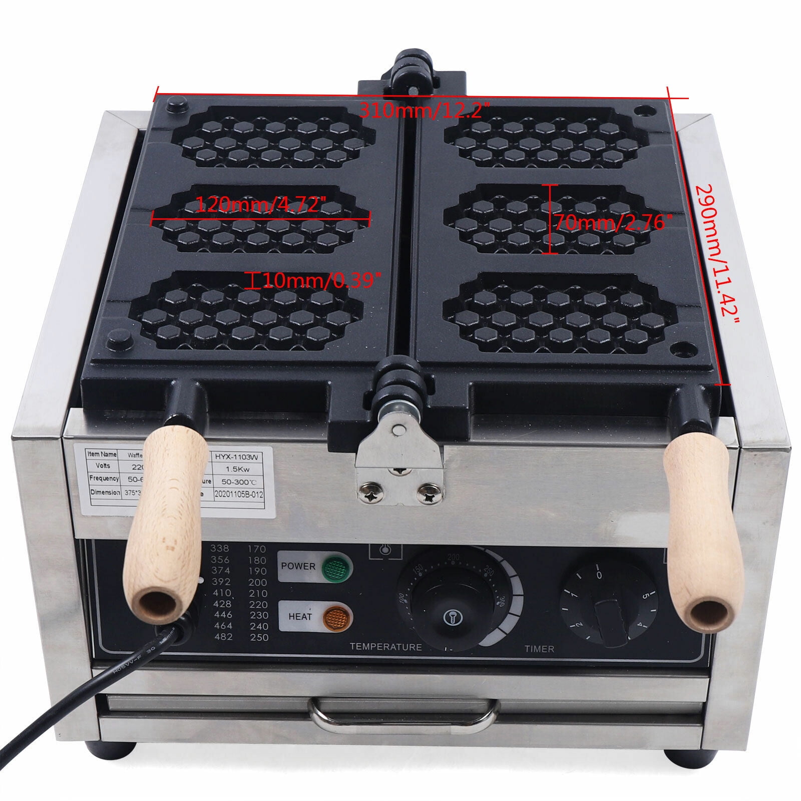 Miumaeov 3pcs Honeycomb Waffle Maker Nonstick Commercial Waffle Machine 110V Temperature 122-572℉ Belgian Waffle Baker for Restaurant and Home Use