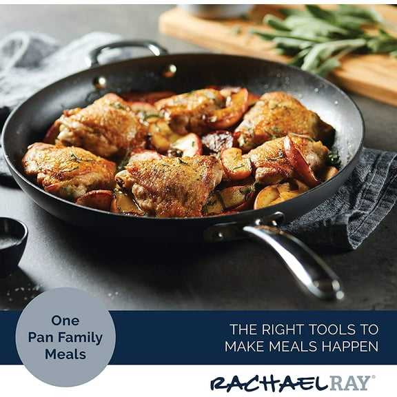 Professional Hard Anodized Nonstick Frying Pan with Helper Handle and Glass Lid, 14 Inch Gray