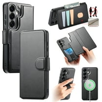 for Samsung Galaxy S25 Wallet Case with Card Holder & Detachable Magnetic Case, PU Leather All-Round Protective Cover with RFID Blocking, Stand, Wristband, Support Wireless Charging, Black