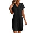 thumbnail image 2 of ClodeEU Women's V Neck Short Sleeve Button Down Shirt Dress, Solid Color Casual Dress Black,Women's Plus M, 2 of 8