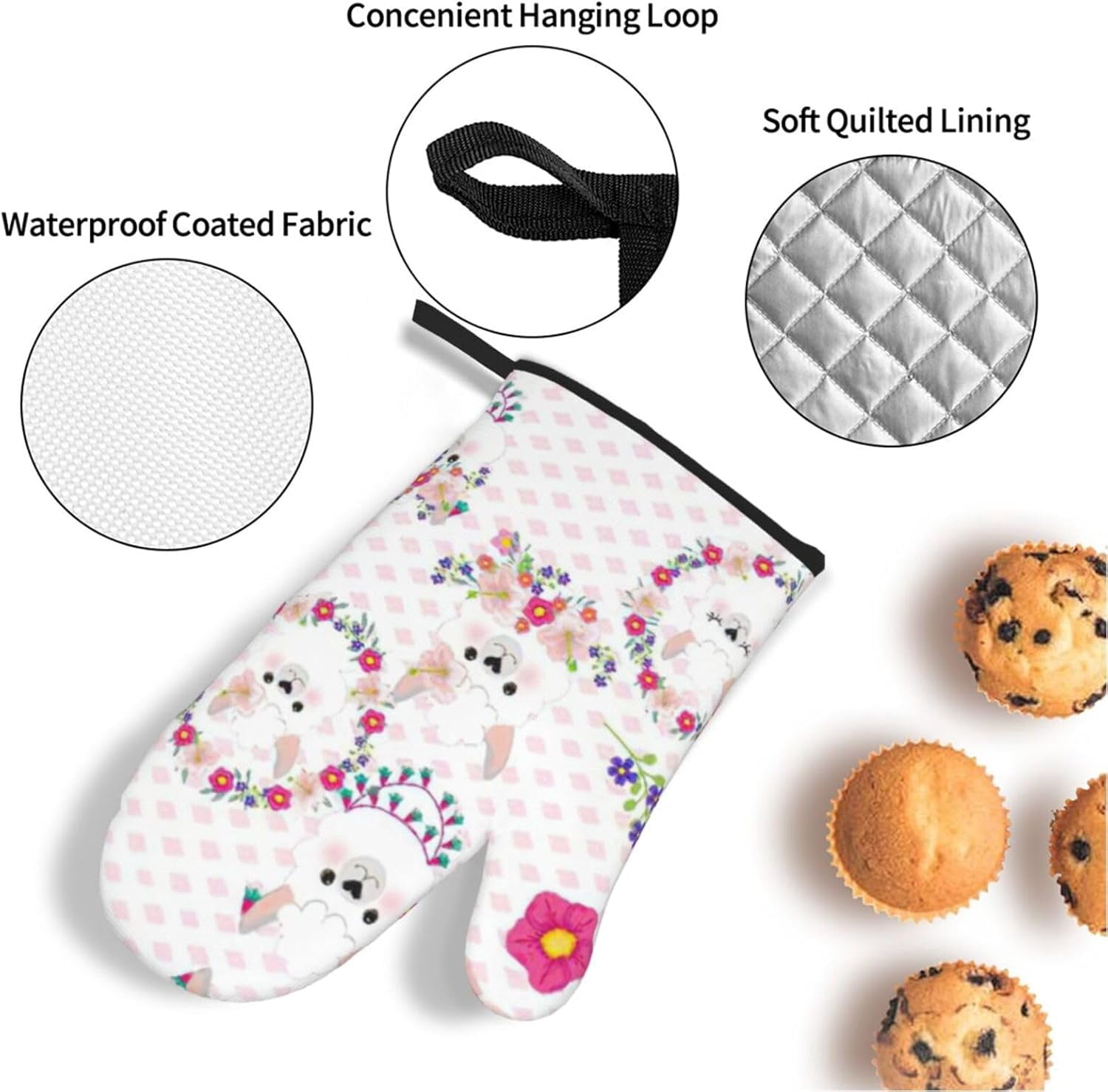 Cartoon Llama Alpaca Oven Mitts and Pot Holders Sets for Kitchen 4 Pcs 7"X11" Heat Resistant Baking Cooking