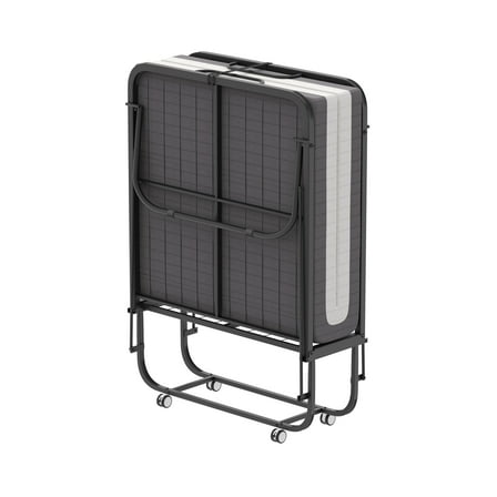 31in-Folding Rollaway Guest Bed with 4" Thick Mattress and Wheels, Portable Foldable Bed for Bedroom, Home Office-Single Cot