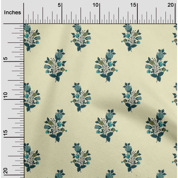 oneOone Cotton Poplin Fabric Leaves & Floral Block Printed Fabric 1 Yard 42 Inch Wide
