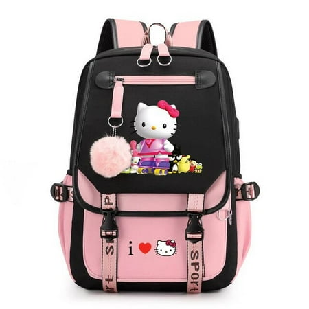 Sanrio Hello Kitty Girls Backpacks Teenager USB Charging Laptop Backpack Women Rucksack Travel Bag Mochila