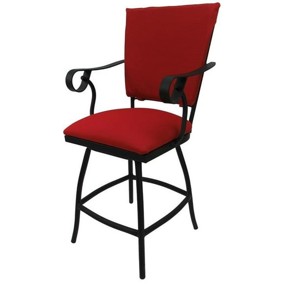 Swivel Counter 26" Outdoor Bar Stool Jenna Arms-Red Fabric-Black Metal