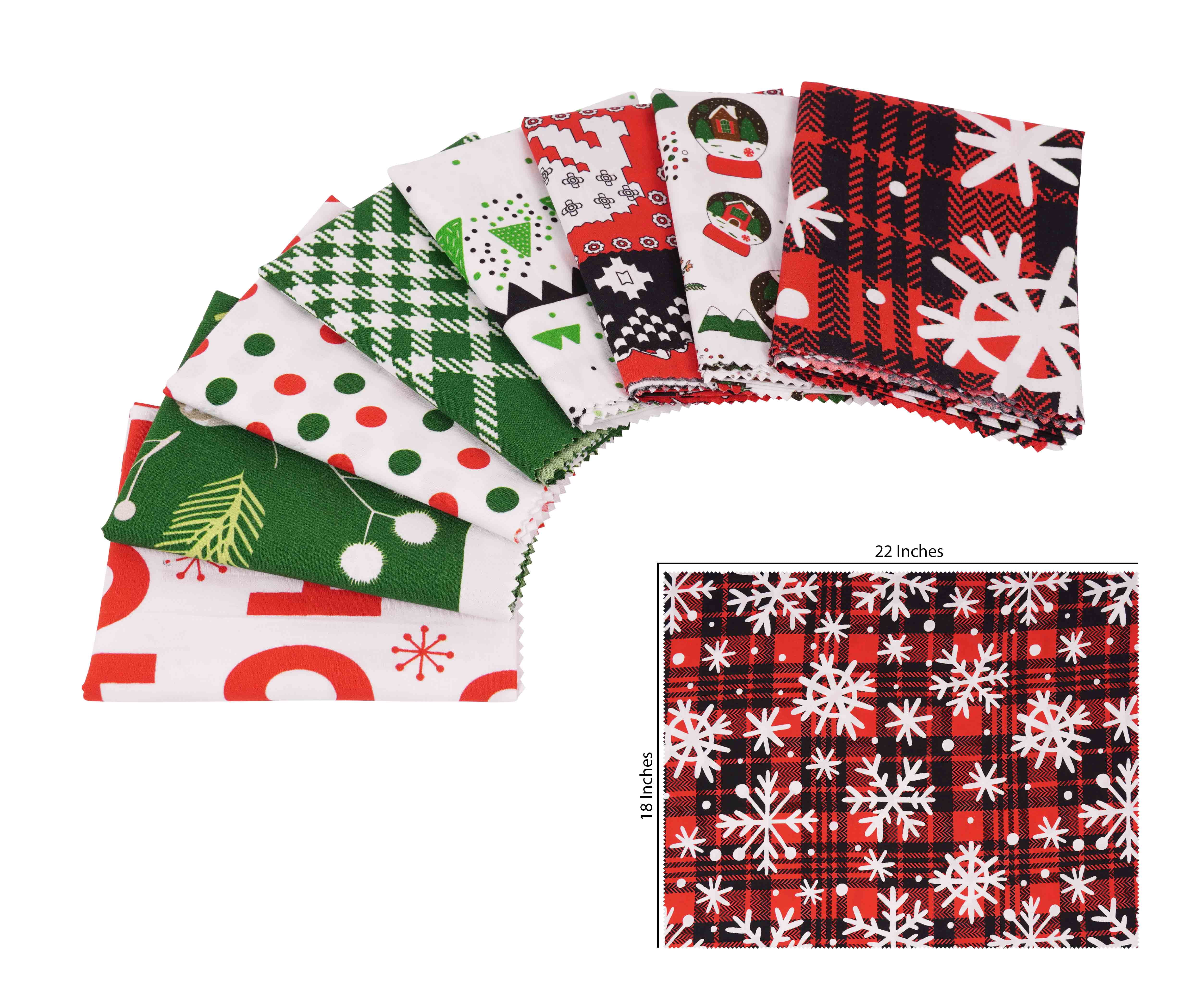 Soimoi 8 Pc Fat Quarter Bundle,ChristmasPrint 18"x 22"DIY Patchwork-100% CottonPre-Cut Quilting Fabric Red & Green