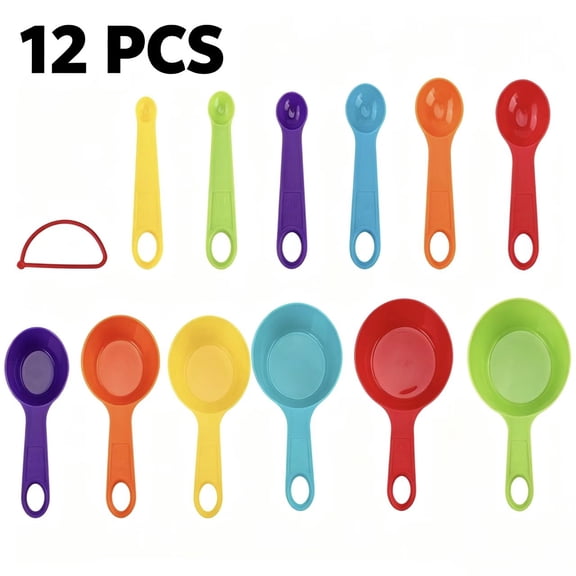 Vruelia 12PCS Colorful Measuring Cup And Spoon Set Stackable Measuring Cup Nested Plastic Measuring Cup,Kitchen Measuring Cup Set For Baking And Cooking