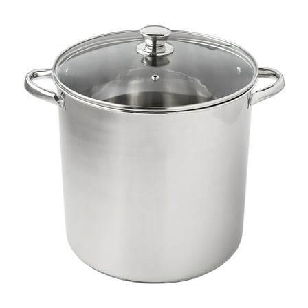 Mainstays Stainless Steel 16-Quart Stock Pot with Glass Lid, Induction Compatible, Stainless Steel, Dishwasher Safe