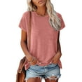 thumbnail image 2 of WEIYLL T-Shirts pour Femmes Manches Courtes Été Col Rond Couleur Unie Coupe Ample Rose Tailles G, 2 of 7