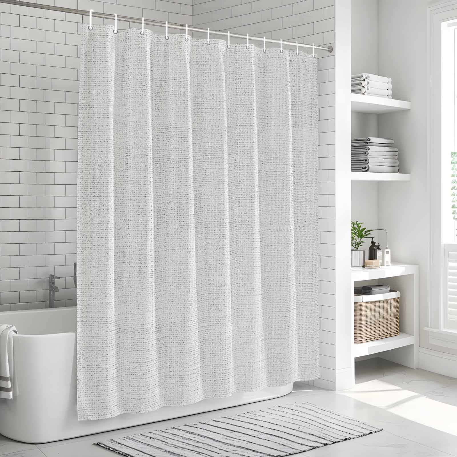 Shower Curtain Bathroom Set Farmhouse Light Gray Flax Waterproof Fabric Shower Curtains with Grommets&Hooks, Retro Linen Burlap Texture Privacy Bath Curtain for Bathtub 72x72in