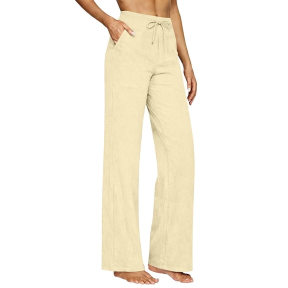 SAHFX Womens Linen Pants High Waist Trousers Beach Vacation Clothes Lounge Trousers Cotton Gauze Pants for Women Straight Leg Pants Comfortable Pants Baggy Trousers