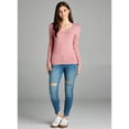 thumbnail image 6 of Emmalise Women's Junior and Plus Size Vneck Tshirt Long Sleeves Shirt Tee, 2xl, D.Pink, 6 of 6