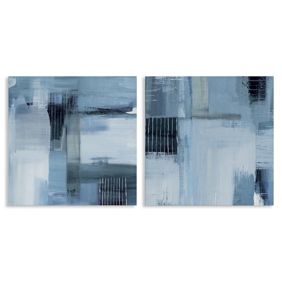 Stupell Industries Blue Abstract Linear Details Abstract Painting Wrapped Canvas Art Print Wall Art, 17 x 17, Set of 2