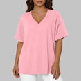 thumbnail image 6 of Olyvenn Oversized Tops for Women Loose Fit V Neck Side Split Shirts Comfy Short Sleeve Plain Pullover Tee 2026 Summer Fashion Top Pink XL, 6 of 6