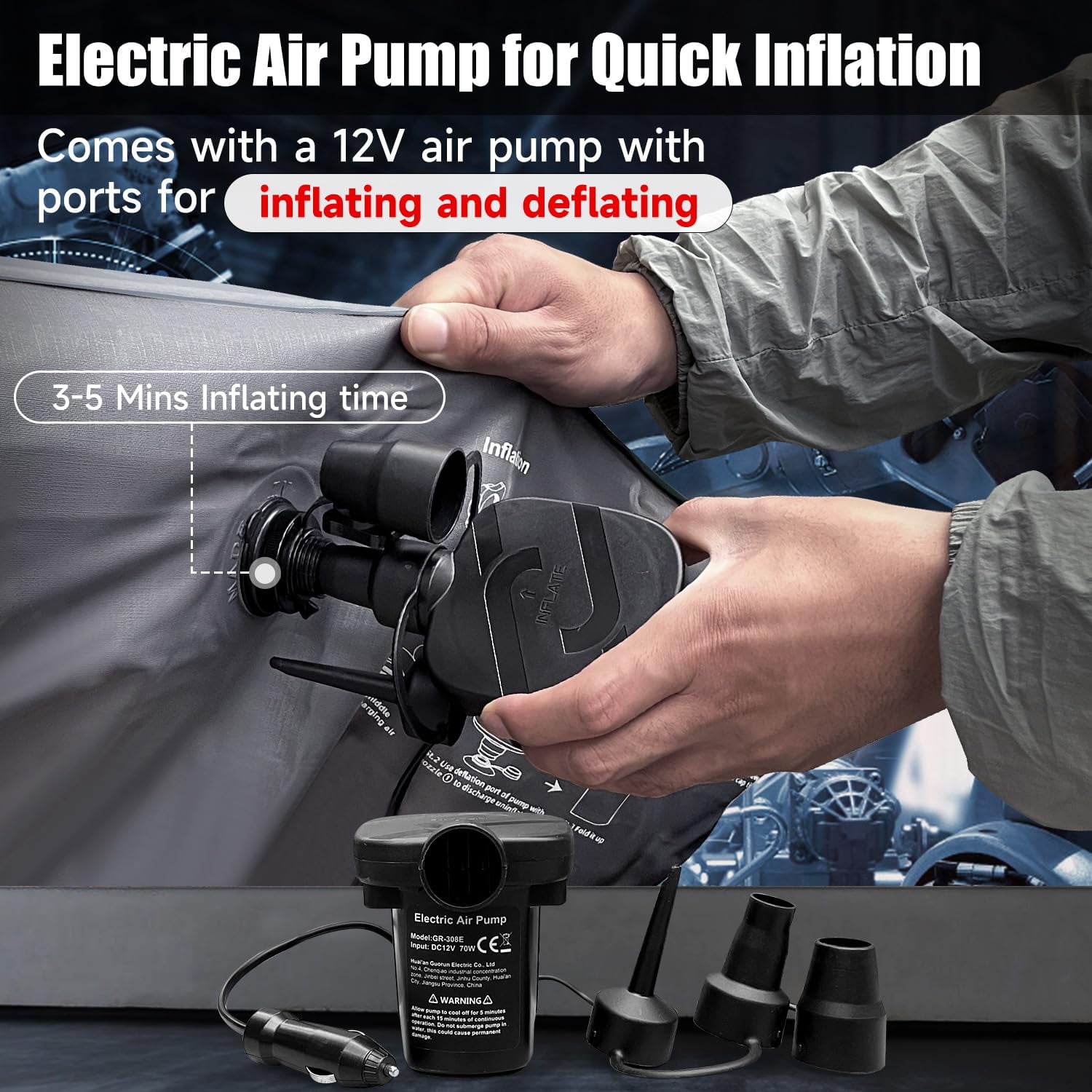 Backseat Car Air Mattress, Inflatable AirBed for SUV Back Seat Trunk Sleeping, Van Rear Seat Camping Sleeping Bed with Electric Air Pump