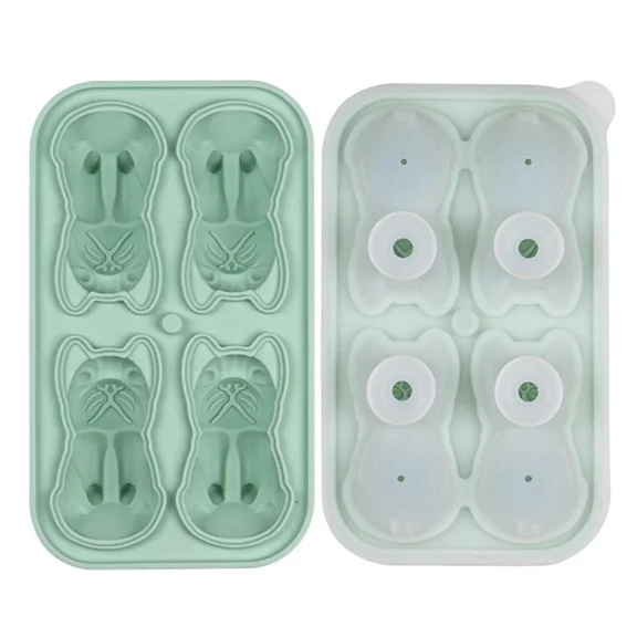 French Bulldog Ice-cube Mold, 4 Hole Fun Shapes Frenchie Bull Dog Ice-cube Tray For Whiskey,cocktai