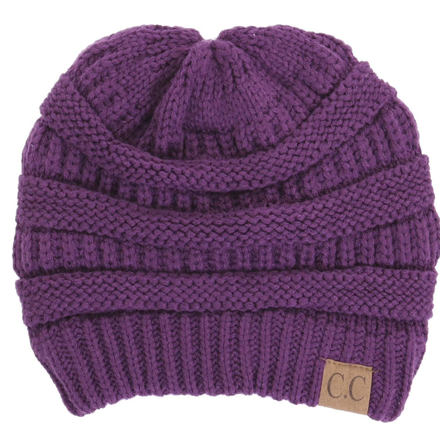 Funky Junque Skull Cap Beanie for Women - Womens Winter Hat Knit Slouch Style, Warm, Soft Unisex Cold Weather Mens Beanies - Purple