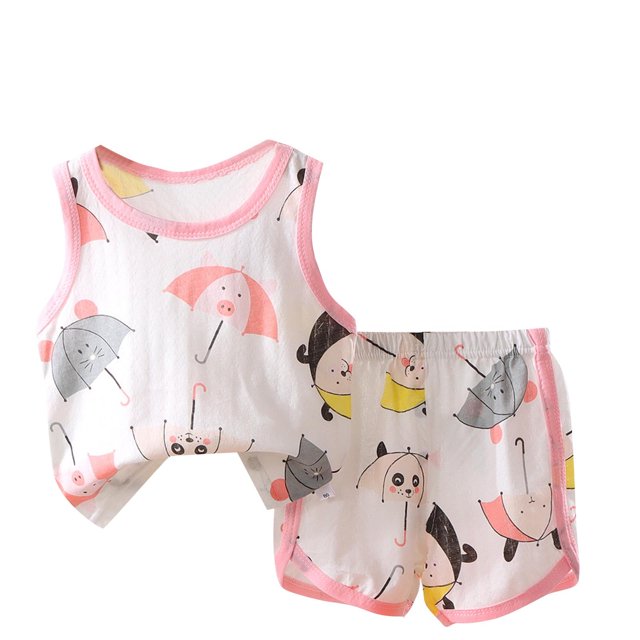 Ensembles de Tenues d'Été pour Enfants, Ensembles de Tenues pour Filles, Ensemble Sans Manches à Col Rond, Tenue de Maison Deux Pièces, Haut Imprimé Mignon + Shorts, Ensemble Décontracté Deux Pièces