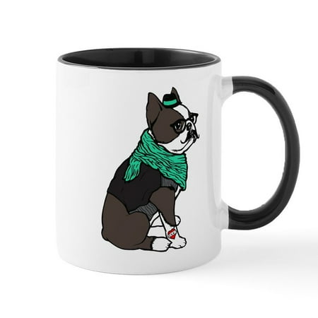 

CafePress - Hipster Boston Terrier - 11 oz Ceramic Mug - Novelty Coffee Tea Cup