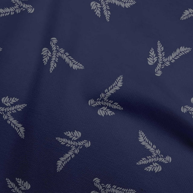 oneOone Velvet Dark Blue Fabric Leaves Craft Projects Decor Fabric Printed By The Yard 58 Inch Wide