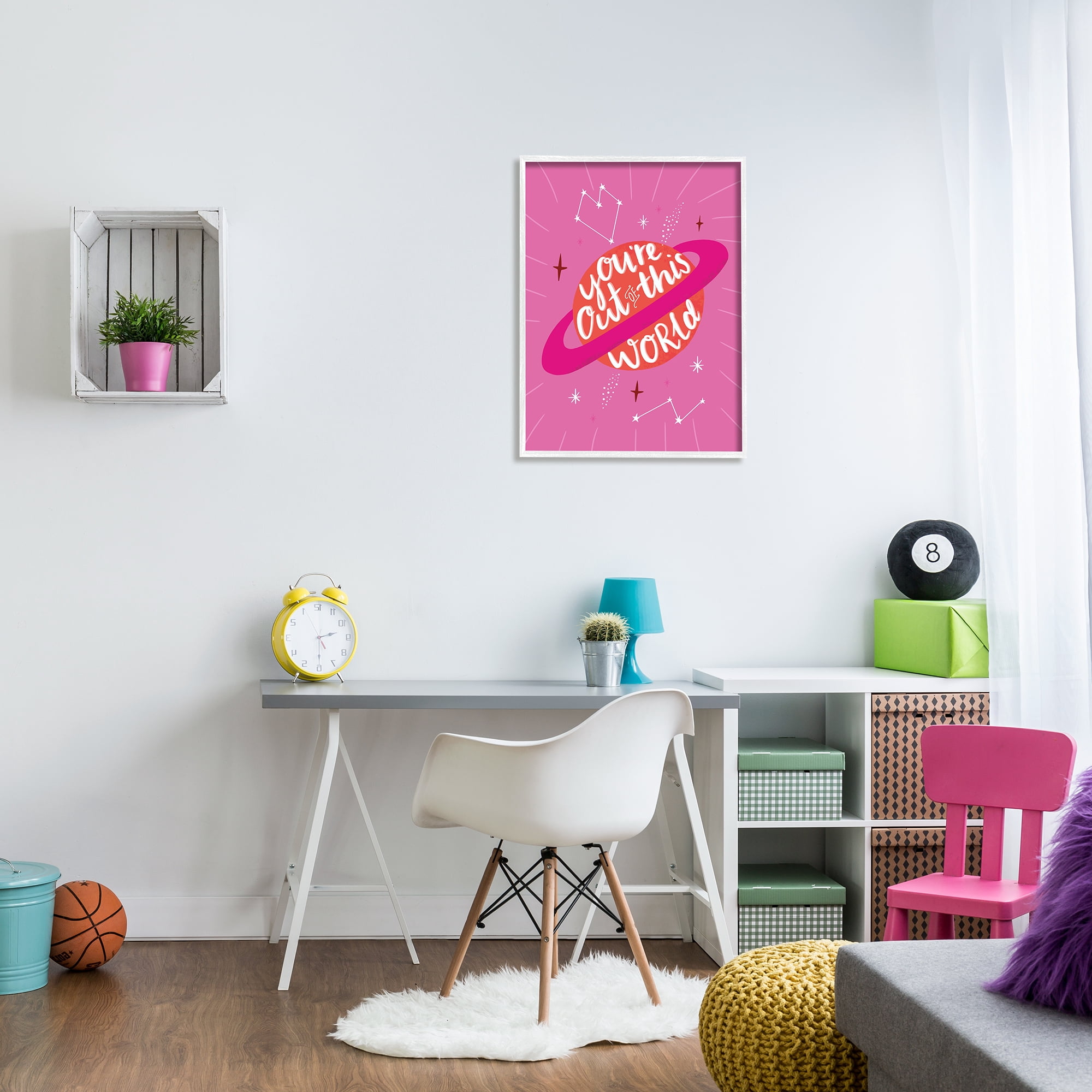 Stupell Industries You're Out of This World Phrase Valentine Pink Planet Novelty Painting White Framed Art Print Wall Art, 24 x 30, Design by Louise Allen