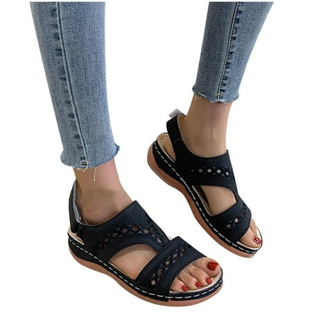 

Leather Sandals Women Dressy Summer 2023 Peep Toe Platform Sandals Shoes Beach Wedges Ladies Flip Flops Orthopedic Sandals